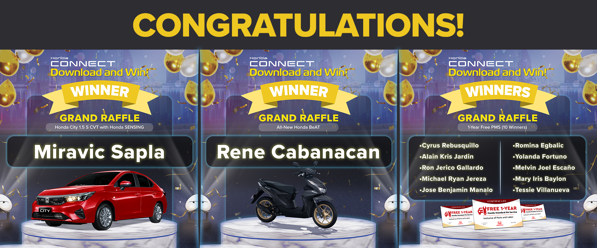 Honda connect raffle promo winners website